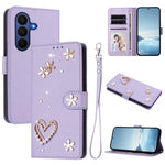 ZS01 Custodia per telefono a doppio strato in ecopelle vegana con motivo floreale a cuori e cinturino da polso, For Samsung Galaxy Z Fold7 5G