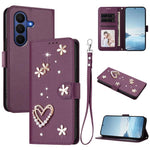 ZS01 Custodia per telefono a doppio strato in ecopelle vegana con motivo floreale a cuori e cinturino da polso, For Samsung Galaxy Z Fold7 5G