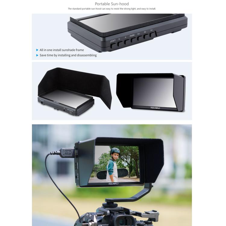 FEELWORLD S55E Monitor video da campo per fotocamera DSLR da 5,5 pollici, FHD IPS, supporto 4K, ingresso/uscita HDMI, braccio inclinabile, uscita di alimentazione