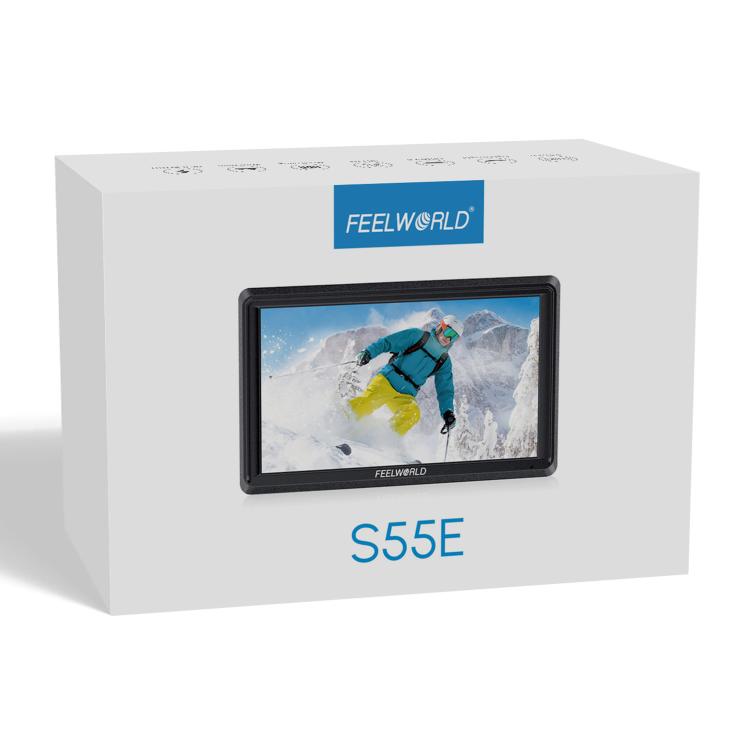 FEELWORLD S55E Monitor video da campo per fotocamera DSLR da 5,5 pollici, FHD IPS, supporto 4K, ingresso/uscita HDMI, braccio inclinabile, uscita di alimentazione