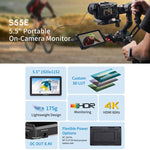 FEELWORLD S55E Monitor video da campo per fotocamera DSLR da 5,5 pollici, FHD IPS, supporto 4K, ingresso/uscita HDMI, braccio inclinabile, uscita di alimentazione