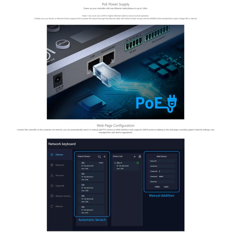 Controller per telecamera PTZ NDI FEELWORLD KBC20 con joystick e tastiera, compatibile con molteplici protocolli di controllo e PoE., EU Plug, US Plug, UK Plug, AU Plug