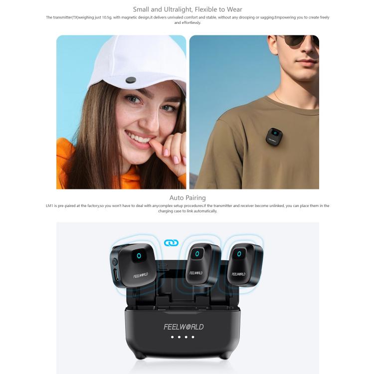 Microfono lavalier wireless FEELWORLD LM1 per smartphone
