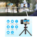 Monitor per selfie FEELWORLD MC4 per vlog e live streaming, con retro magnetico, connessione wireless e telecomando.