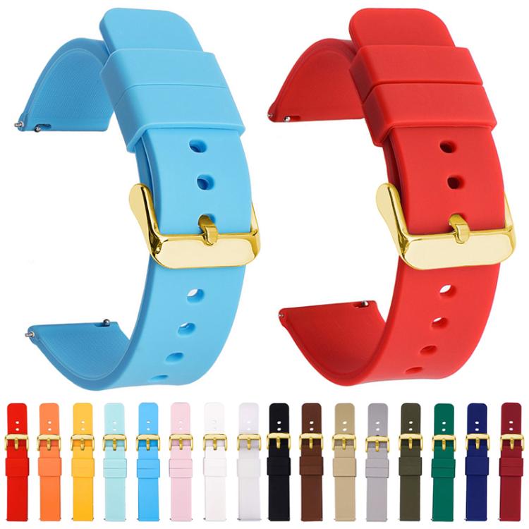 Cinturino per orologio impermeabile in silicone tinta unita con fibbia ad ardiglione in acciaio inossidabile color oro xDfind, 14mm, 15mm