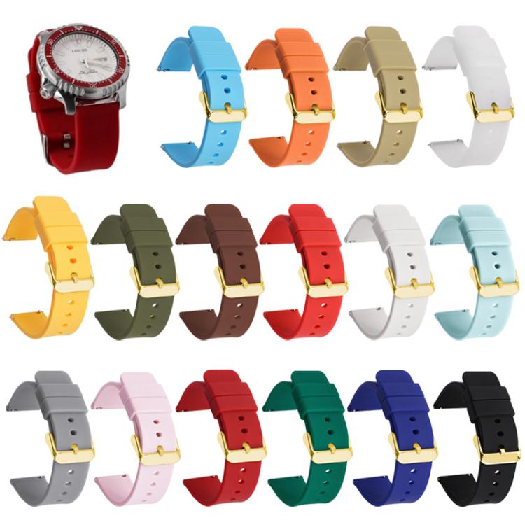 Cinturino per orologio impermeabile in silicone tinta unita con fibbia ad ardiglione in acciaio inossidabile color oro xDfind, 20mm