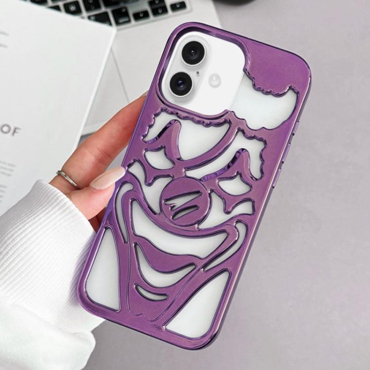 Custodia per telefono in TPU con effetto traforato e dissipazione del calore, a forma di clown, con rivestimento galvanico., For iPhone 16 Pro Max, For iPhone 16 Pro, For iPhone 16