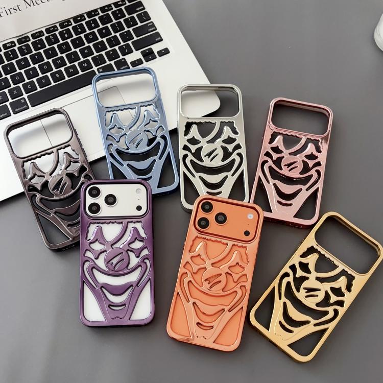 Custodia per telefono in TPU con effetto traforato e dissipazione del calore, a forma di clown, con rivestimento galvanico., For iPhone 16 Pro Max, For iPhone 16 Pro, For iPhone 16