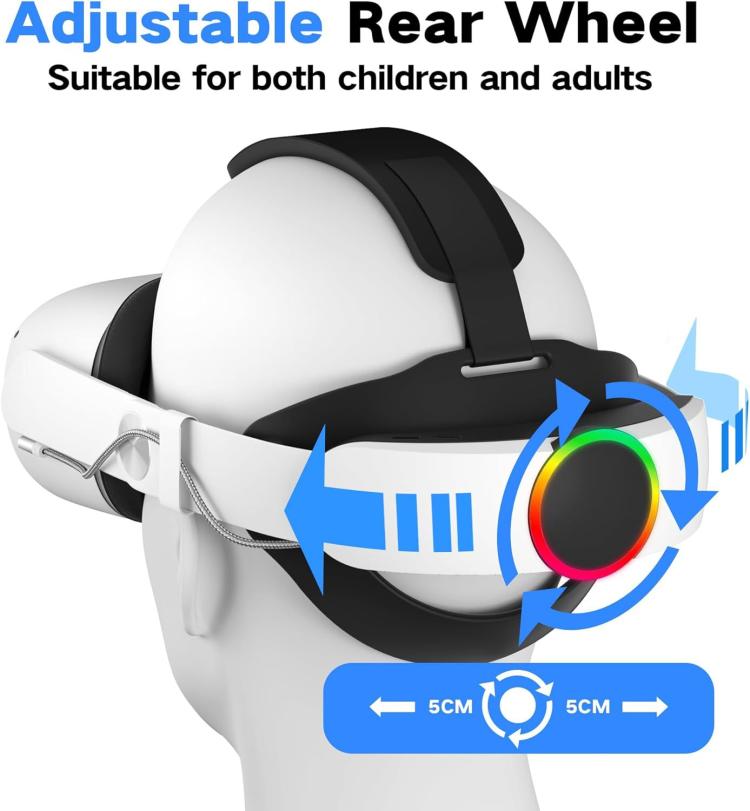 Fascia per la testa VR WG38 con batteria da 1000 mAh, RGB Ver. For Meta Quest 3 / 3S, Magnetic Ver. For Meta Quest 3 / 3S, RGB Ver. For Meta Quest 2, For Meta Quest 2