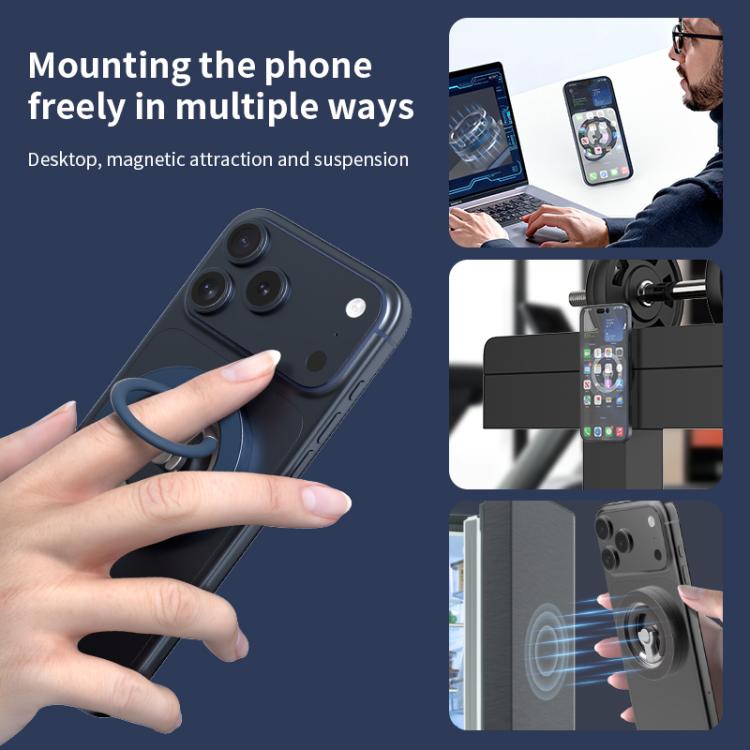 Supporto magnetico multifunzionale per telefono con fibbia ad anello girevole a 360 gradi e protezione in silicone per l'anello.