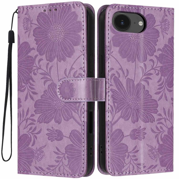 Custodia per telefono in pelle con stampa girasole in rilievo e cordino nero sottile., For iPhone 16e / 17e, For iPhone 17 Pro Max, For iPhone 17 Pro, For iPhone 17