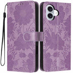 Custodia per telefono in pelle con stampa girasole in rilievo e cordino nero sottile., For iPhone Air, For iPhone 16 Pro Max, For iPhone 16 Pro, For iPhone 16 Plus