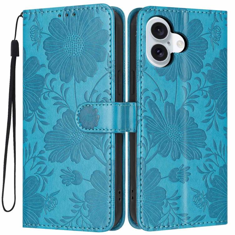 Custodia per telefono in pelle con stampa girasole in rilievo e cordino nero sottile., For iPhone Air, For iPhone 16 Pro Max, For iPhone 16 Pro, For iPhone 16 Plus