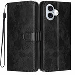Custodia per telefono in pelle con stampa girasole in rilievo e cordino nero sottile., For iPhone Air, For iPhone 16 Pro Max, For iPhone 16 Pro, For iPhone 16 Plus