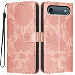 Custodia per telefono in pelle con stampa girasole in rilievo e cordino nero sottile., For iPhone Air, For iPhone 16 Pro Max, For iPhone 16 Pro, For iPhone 16 Plus
