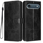 Custodia per telefono in pelle con stampa girasole in rilievo e cordino nero sottile., For iPhone Air, For iPhone 16 Pro Max, For iPhone 16 Pro, For iPhone 16 Plus