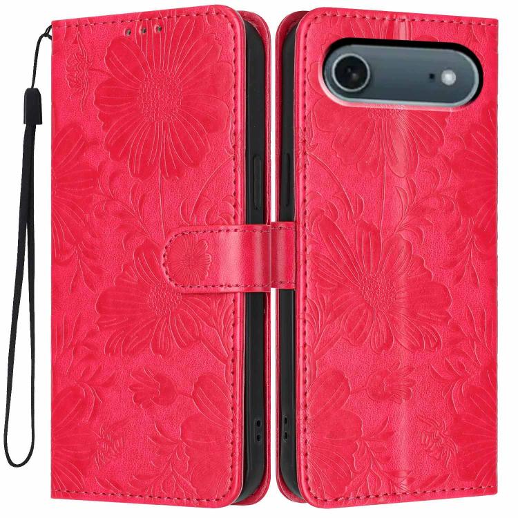 Custodia per telefono in pelle con stampa girasole in rilievo e cordino nero sottile., For iPhone Air, For iPhone 16 Pro Max, For iPhone 16 Pro, For iPhone 16 Plus