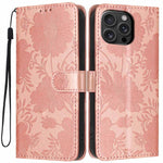 Custodia per telefono in pelle con stampa girasole in rilievo e cordino nero sottile., For iPhone Air, For iPhone 16 Pro Max, For iPhone 16 Pro, For iPhone 16 Plus