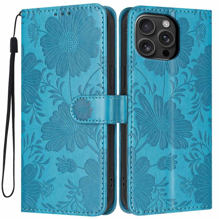 Custodia per telefono in pelle con stampa girasole in rilievo e cordino nero sottile., For iPhone Air, For iPhone 16 Pro Max, For iPhone 16 Pro, For iPhone 16 Plus