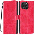 Custodia per telefono in pelle con stampa girasole in rilievo e cordino nero sottile., For iPhone Air, For iPhone 16 Pro Max, For iPhone 16 Pro, For iPhone 16 Plus
