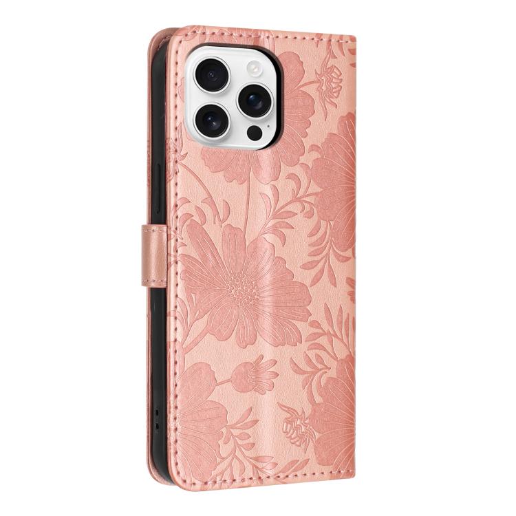 Custodia per telefono in pelle con stampa girasole in rilievo e cordino nero sottile., For iPhone 16, For iPhone 15 Pro Max, For iPhone 15 Pro, For iPhone 15 Plus