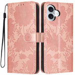 Custodia per telefono in pelle con stampa girasole in rilievo e cordino nero sottile., For iPhone 16, For iPhone 15 Pro Max, For iPhone 15 Pro, For iPhone 15 Plus