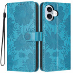 Custodia per telefono in pelle con stampa girasole in rilievo e cordino nero sottile., For iPhone 16, For iPhone 15 Pro Max, For iPhone 15 Pro, For iPhone 15 Plus