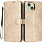 Custodia per telefono in pelle con stampa girasole in rilievo e cordino nero sottile., For iPhone 15, For iPhone 14 Plus, For iPhone 14, For iPhone 14 Pro
