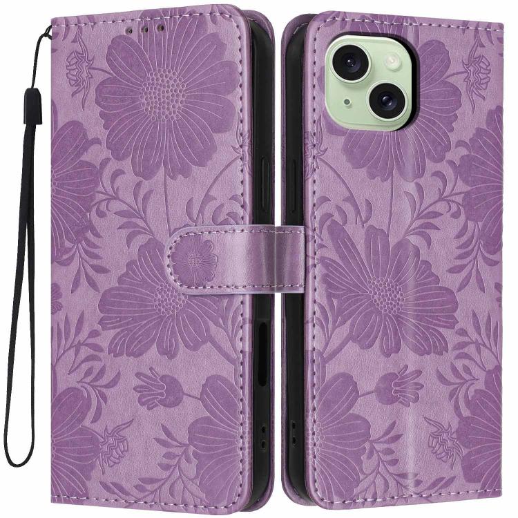 Custodia per telefono in pelle con stampa girasole in rilievo e cordino nero sottile., For iPhone 14 Pro Max, For iPhone 13 Pro Max, For iPhone 13 Pro, For iPhone 13