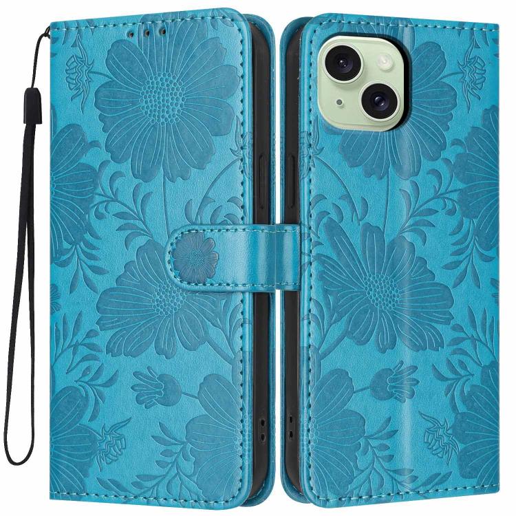 Custodia per telefono in pelle con stampa girasole in rilievo e cordino nero sottile., For iPhone 14 Pro Max, For iPhone 13 Pro Max, For iPhone 13 Pro, For iPhone 13