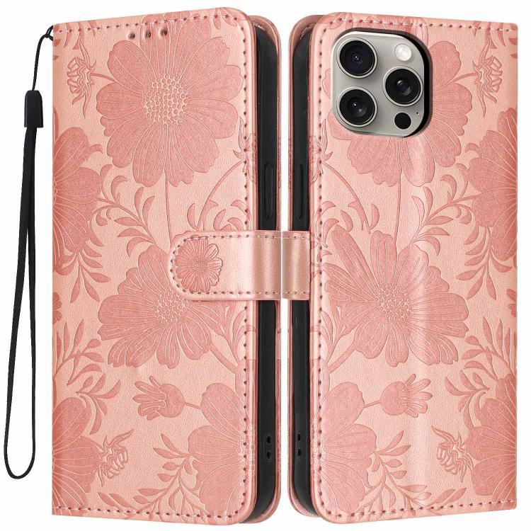 Custodia per telefono in pelle con stampa girasole in rilievo e cordino nero sottile., For iPhone 14 Pro Max, For iPhone 13 Pro Max, For iPhone 13 Pro, For iPhone 13