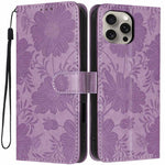 Custodia per telefono in pelle con stampa girasole in rilievo e cordino nero sottile., For iPhone 14 Pro Max, For iPhone 13 Pro Max, For iPhone 13 Pro, For iPhone 13