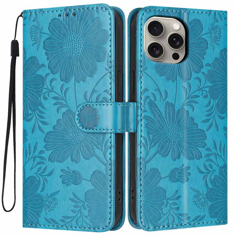 Custodia per telefono in pelle con stampa girasole in rilievo e cordino nero sottile., For iPhone 14 Pro Max, For iPhone 13 Pro Max, For iPhone 13 Pro, For iPhone 13