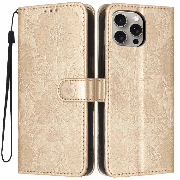 Custodia per telefono in pelle con stampa girasole in rilievo e cordino nero sottile., For iPhone 14 Pro Max, For iPhone 13 Pro Max, For iPhone 13 Pro, For iPhone 13