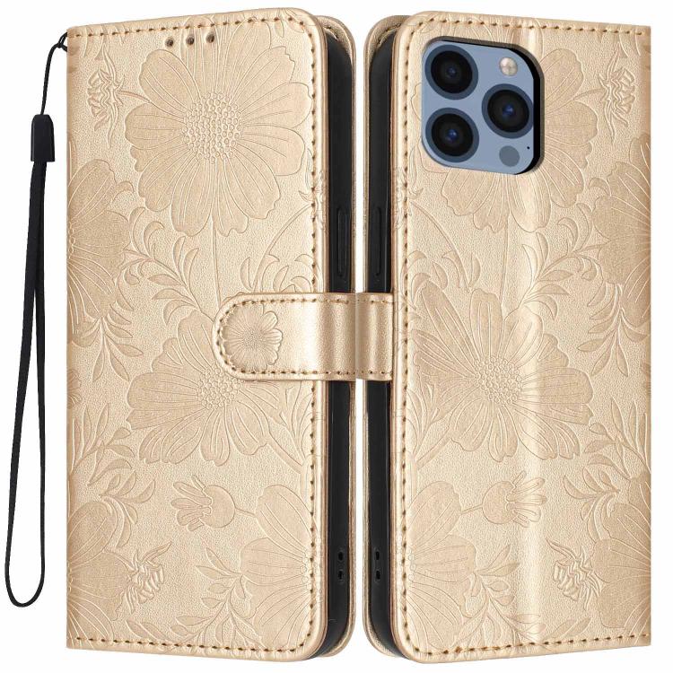 Custodia per telefono in pelle con stampa girasole in rilievo e cordino nero sottile., For iPhone 12 / 12 Pro, For iPhone 12 Pro Max, For iPhone 11 Pro Max, For iPhone 11