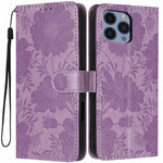 Custodia per telefono in pelle con stampa girasole in rilievo e cordino nero sottile., For iPhone 12 / 12 Pro, For iPhone 12 Pro Max, For iPhone 11 Pro Max, For iPhone 11