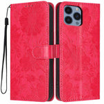 Custodia per telefono in pelle con stampa girasole in rilievo e cordino nero sottile., For iPhone 12 / 12 Pro, For iPhone 12 Pro Max, For iPhone 11 Pro Max, For iPhone 11