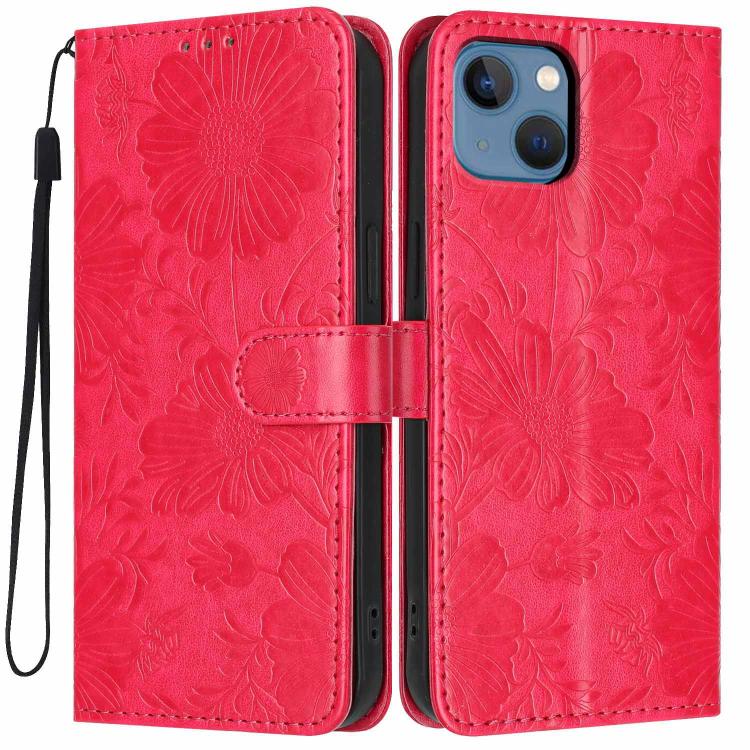 Custodia per telefono in pelle con stampa girasole in rilievo e cordino nero sottile., For iPhone 12 / 12 Pro, For iPhone 12 Pro Max, For iPhone 11 Pro Max, For iPhone 11