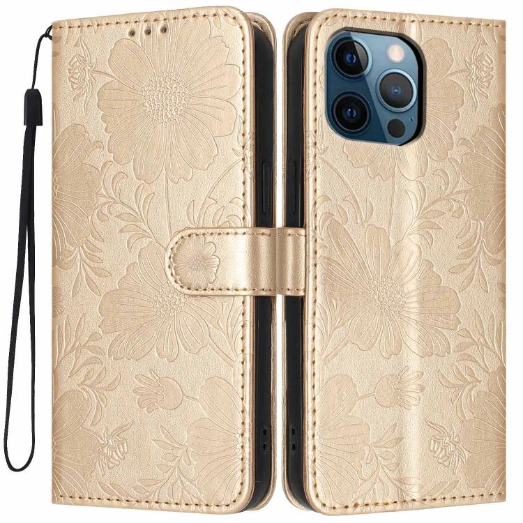 Custodia per telefono in pelle con stampa girasole in rilievo e cordino nero sottile., For iPhone 12 / 12 Pro, For iPhone 12 Pro Max, For iPhone 11 Pro Max, For iPhone 11