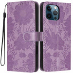 Custodia per telefono in pelle con stampa girasole in rilievo e cordino nero sottile., For iPhone 12 / 12 Pro, For iPhone 12 Pro Max, For iPhone 11 Pro Max, For iPhone 11