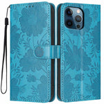Custodia per telefono in pelle con stampa girasole in rilievo e cordino nero sottile., For iPhone 12 / 12 Pro, For iPhone 12 Pro Max, For iPhone 11 Pro Max, For iPhone 11