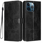 Custodia per telefono in pelle con stampa girasole in rilievo e cordino nero sottile., For iPhone 12 / 12 Pro, For iPhone 12 Pro Max, For iPhone 11 Pro Max, For iPhone 11