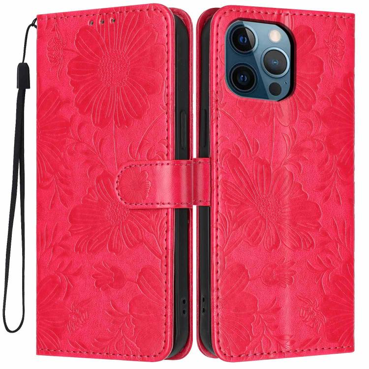 Custodia per telefono in pelle con stampa girasole in rilievo e cordino nero sottile., For iPhone 12 / 12 Pro, For iPhone 12 Pro Max, For iPhone 11 Pro Max, For iPhone 11