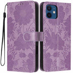 Custodia per telefono in pelle con stampa girasole in rilievo e cordino nero sottile., For iPhone 12 / 12 Pro, For iPhone 12 Pro Max, For iPhone 11 Pro Max, For iPhone 11