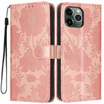 Custodia per telefono in pelle con stampa girasole in rilievo e cordino nero sottile., For iPhone 12 / 12 Pro, For iPhone 12 Pro Max, For iPhone 11 Pro Max, For iPhone 11