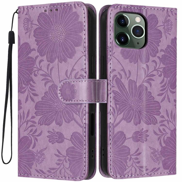 Custodia per telefono in pelle con stampa girasole in rilievo e cordino nero sottile., For iPhone 12 / 12 Pro, For iPhone 12 Pro Max, For iPhone 11 Pro Max, For iPhone 11