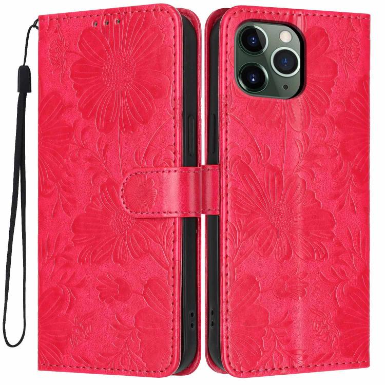 Custodia per telefono in pelle con stampa girasole in rilievo e cordino nero sottile., For iPhone 12 / 12 Pro, For iPhone 12 Pro Max, For iPhone 11 Pro Max, For iPhone 11