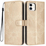 Custodia per telefono in pelle con stampa girasole in rilievo e cordino nero sottile., For iPhone 12 / 12 Pro, For iPhone 12 Pro Max, For iPhone 11 Pro Max, For iPhone 11