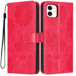 Custodia per telefono in pelle con stampa girasole in rilievo e cordino nero sottile., For iPhone 12 / 12 Pro, For iPhone 12 Pro Max, For iPhone 11 Pro Max, For iPhone 11