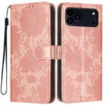Custodia per telefono in pelle con stampa girasole in rilievo e cordino nero sottile., For iPhone 16e / 17e, For iPhone 17 Pro Max, For iPhone 17 Pro, For iPhone 17